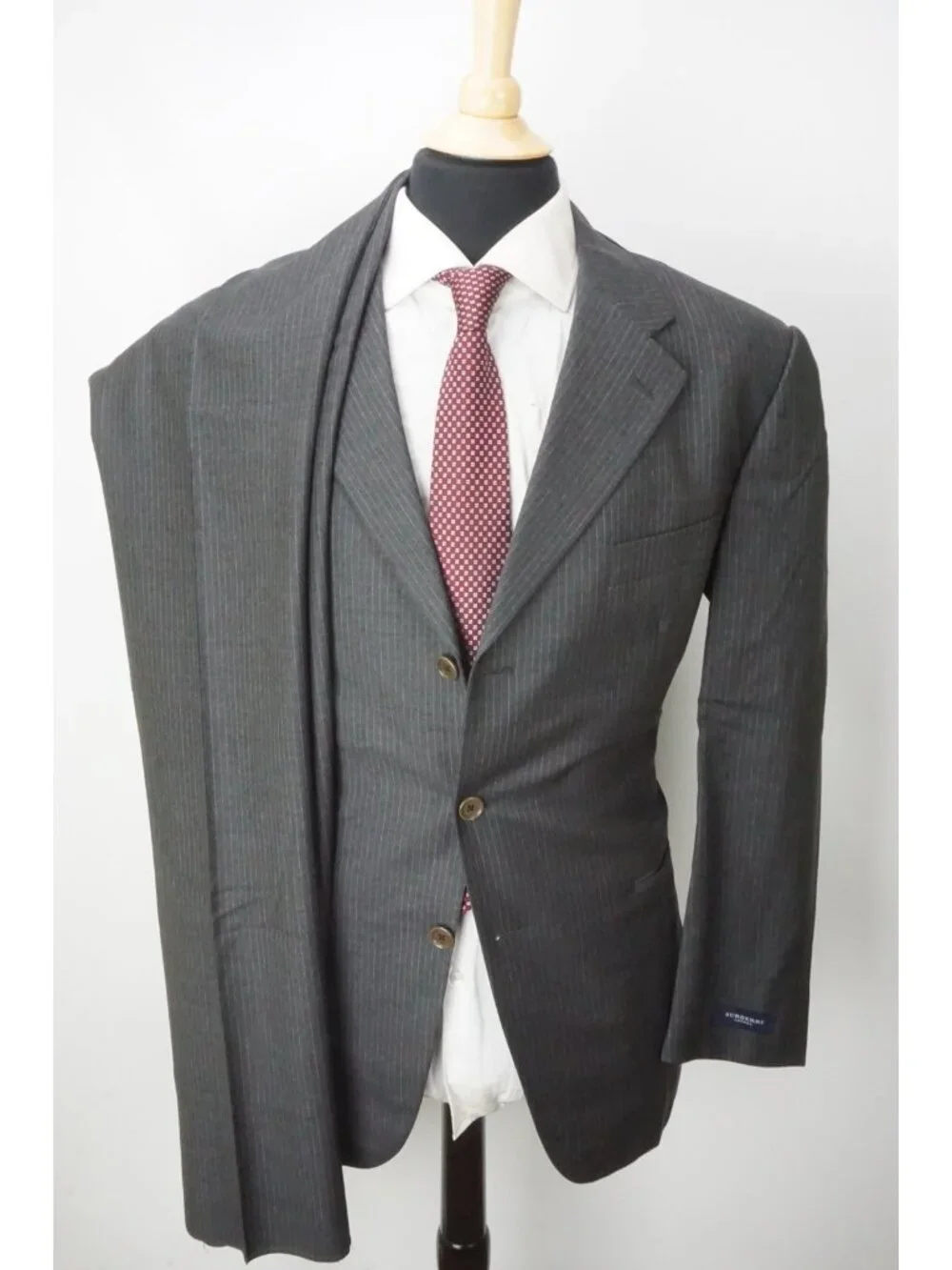 Burberry London Oxford Gray Pinstriped Wool 2 Pc Suit Jacket Pants 44R BRAND NEW